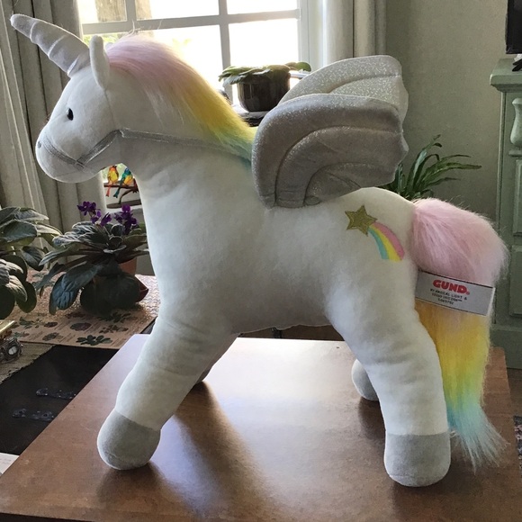 Gund My Magica Plush White Unicorn W/ Sparkle Wings Rainbow Fur 17” - Picture 1 of 14